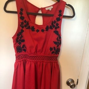 Pink Dress with Navy Embroidery